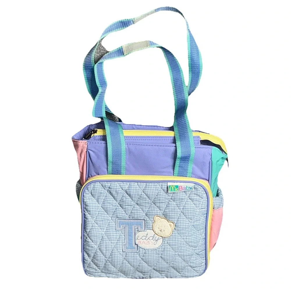Vtg McBaby Mcdonalds Diaper Bag Teddy‎ Bear Blue Pink Pastel